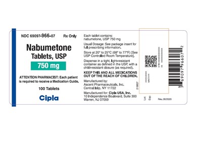 This Is A Picture Of The Label Nabumetone Tablets, Usp, 500 mg, 100 Count (Nabumetone 750 mg Asc)
